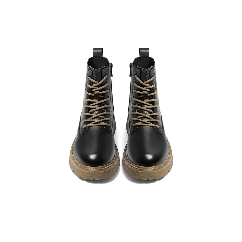 百丽时尚休闲靴男2023冬季新款牛皮革舒适潮搭马丁靴短靴A1266DD3 黑色 38