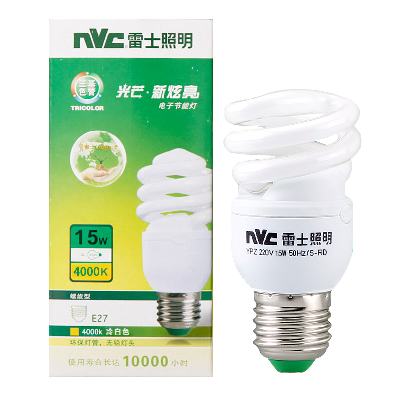 雷士照明(NVC)15w暖白光 节能灯4000K E27大口螺旋灯泡球泡 大功率瓦数光源家用商用