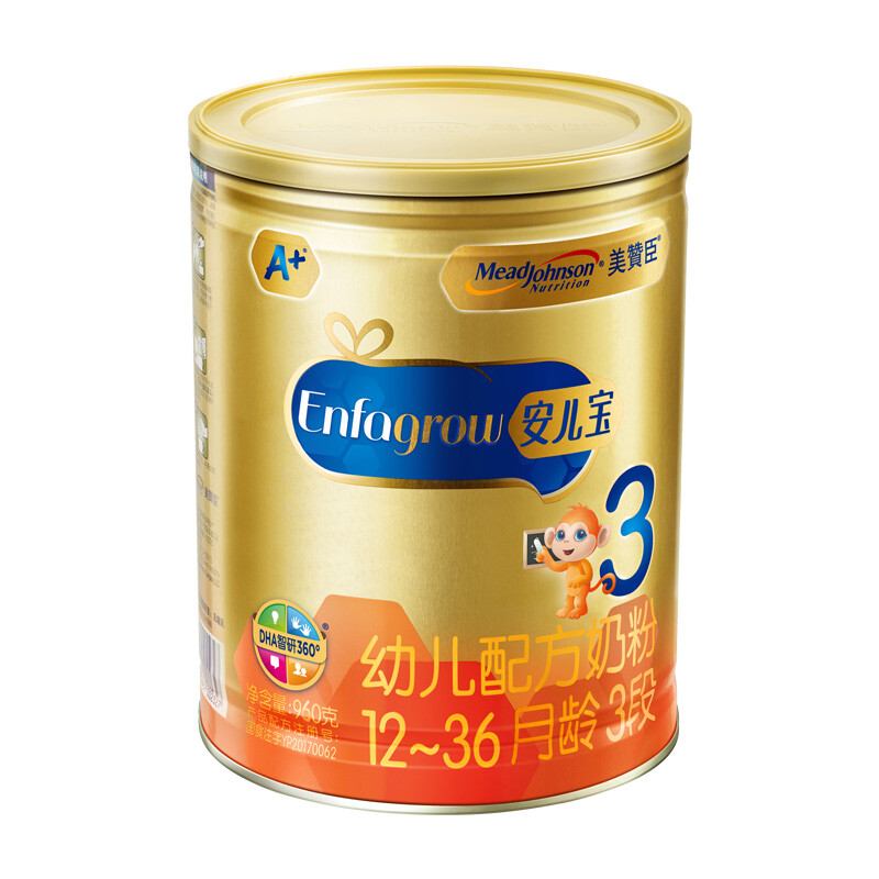 美赞臣安儿宝a 幼儿配方奶粉 3段(12-36月龄幼儿适用) 960克*4罐整箱