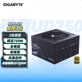 技嘉（GIGABYTE）猎鹰额定750W金牌全模组电脑电源（80PLUS金牌/支持RTX3060/3070/五年保障）UD750GM