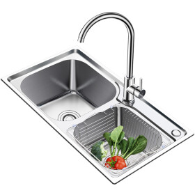 名爵 （MEJUE） Z-02438厨房304不锈钢水槽双槽龙头套装 洗菜盆洗碗槽