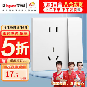 罗格朗（LEGRAND）开关插座面板 简悦系列陶瓷白色 86型墙壁插座 10A五孔带单控开关