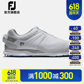 FootJoy 高尔夫球鞋男士FJ Pro/SL专业竞技无钉款golf鞋舒适防滑防泼水鞋 53078-白[旋钮] 7.5=41码
