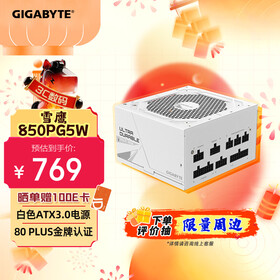 技嘉（GIGABYTE）雪鹰 白色限定 额定850W金牌认证全模组电源/ATX 3.0/PCIE5.0/原生16PIN/五年保障/支持40系列显卡