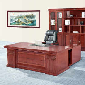 麦森（maisen）经理桌 大班台主管老板总裁中式木质油漆办公桌子  2.0米胡桃色含副台+推柜 MS-22CG-02009