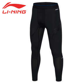 李宁（LI-NING）羽毛球男子紧身运动长裤 AULM029-1 标准黑 L码