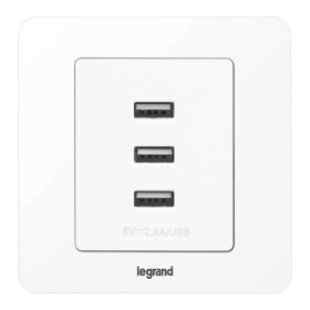 罗格朗 LEGRAND 开关插座面板 逸典玉兰白三孔USB充电插座