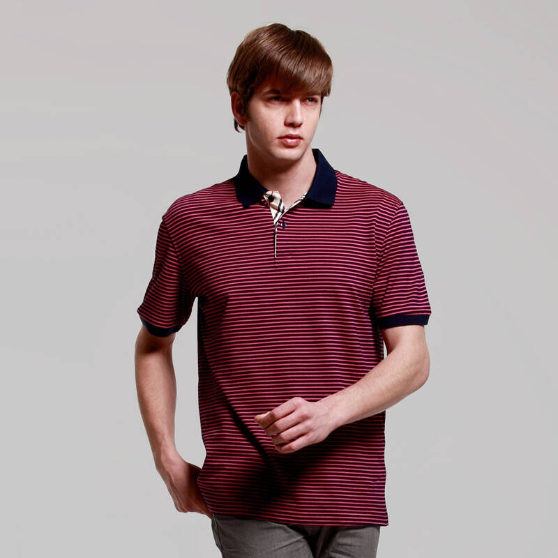 猫人男装时尚细条纹拼接短袖polo衫 浅灰色 l