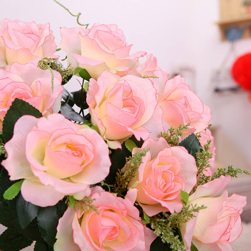 【畅宁】仿真花 12头黄莺玫瑰 2束(不含瓶) 假花装饰花瓶塑料花绢花