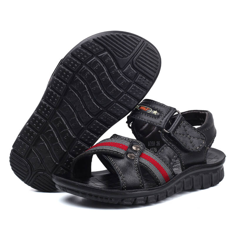 牧童(mutong)男童凉鞋儿童牛皮沙滩鞋wd04 黑色 29