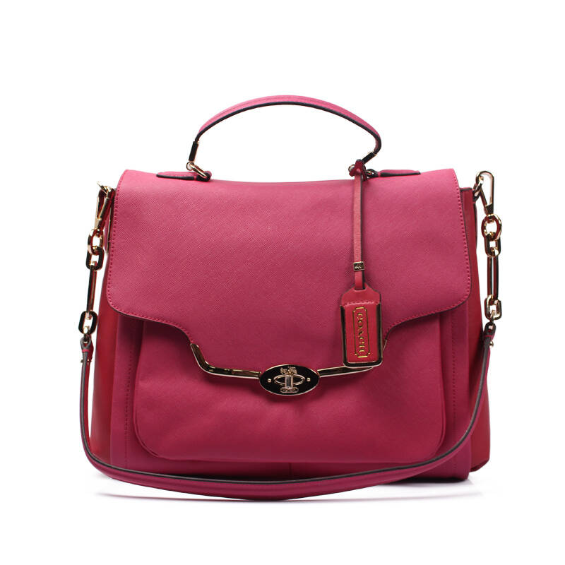 coach 蔲驰 麦迪逊拼接sadie翻盖真皮单肩手提斜挎女包 25167 玫红色
