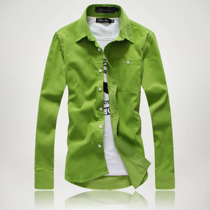 gurun vani2015春秋装新品 灯芯绒纯色男士长袖衬衫衬衣男装 墨绿色