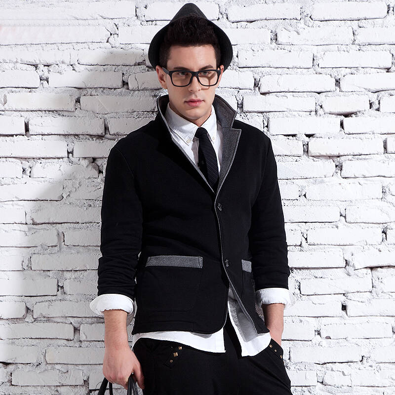 安客良品 2013秋冬男士经典休闲简约时尚 男西服卫衣 yy005 黑色 m