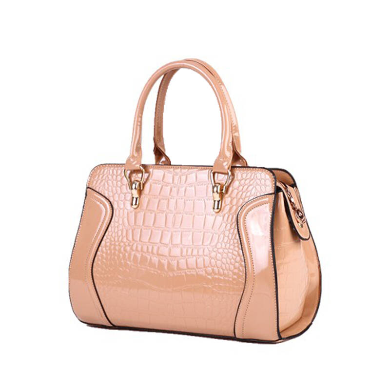 诗奈尔shinaier新款热卖漆皮鳄鱼纹单肩斜跨女士包包n109 藕粉色 中包