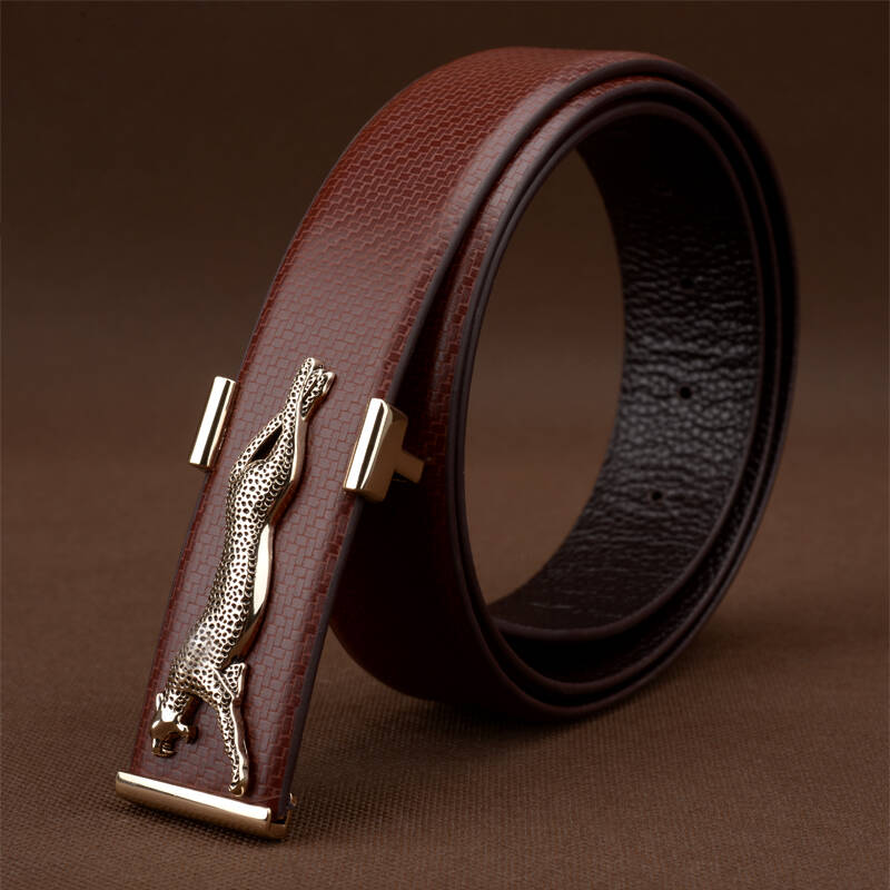 烈马伦litmanen男士真皮腰带头层牛皮板扣男皮带 钻石纹金色 金色扣