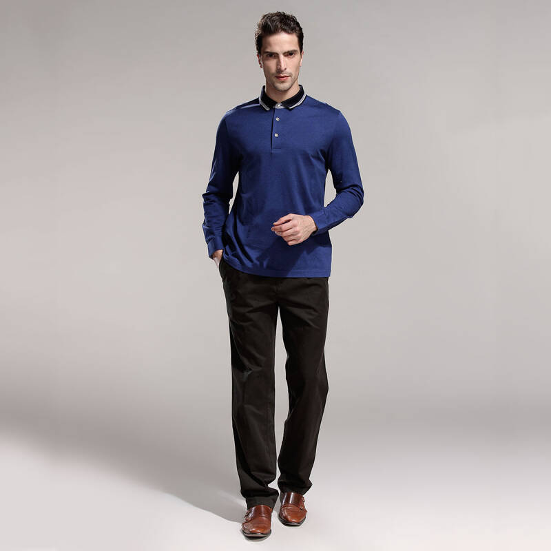 威利wielii 蓝色简约半开襟长袖t恤 t166011 蓝色 46