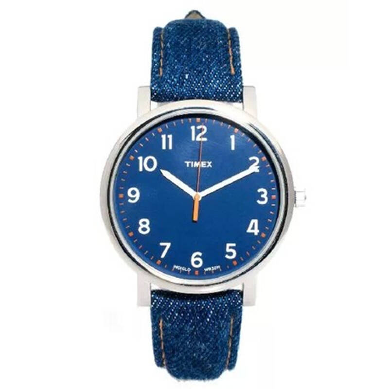 天美时(timex)欧美复古时尚大表盘牛仔帆布中性表超薄防水手表t2n955