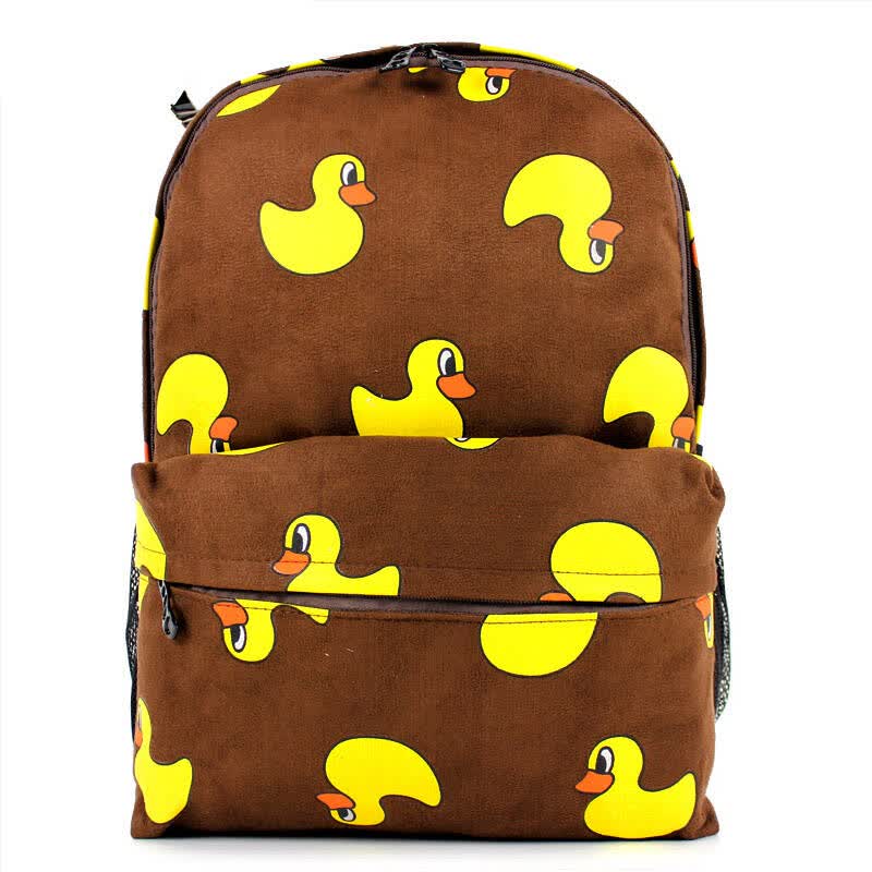 xxyf韩卡通可爱大黄鸭女式双肩包学生书包背包0元邮费 6055 深棕色