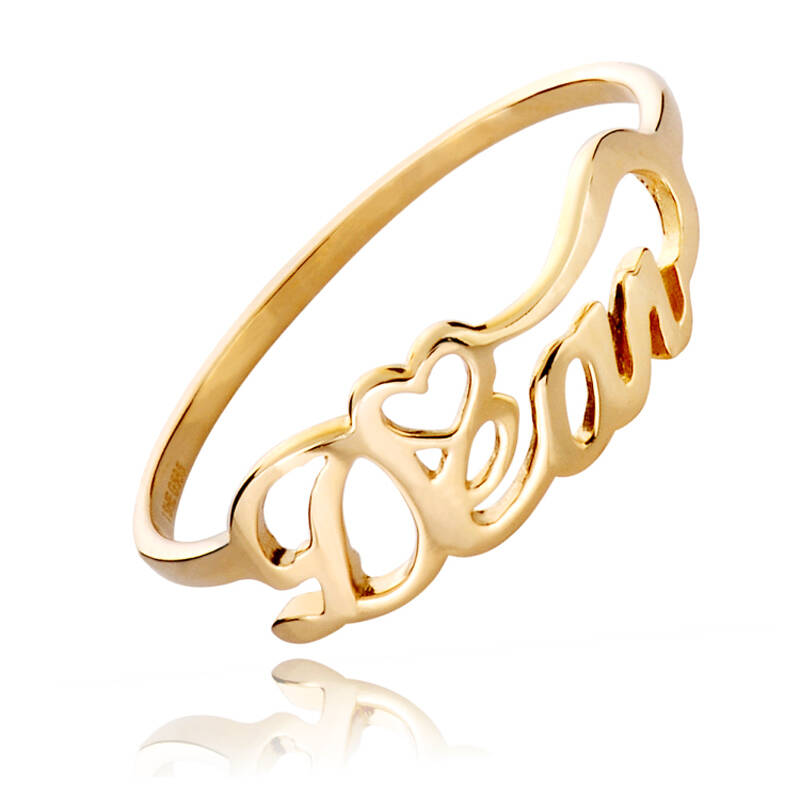 爱喜珠宝 14k黄金戒指 字母dear戒指 au585黄金戒指 女款 15号