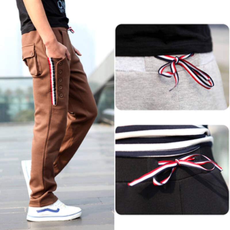 品鉴良品 春秋新款侧边排扣 腰部彩带系绳 男运动裤 休闲裤14yj41203
