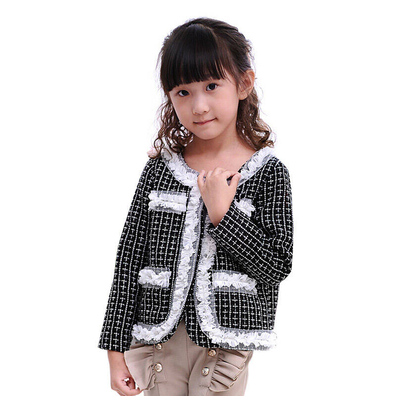 莎啦宝贝(sara baby)童装秋款女儿童香奈儿经典款开衫外套721047 黑色