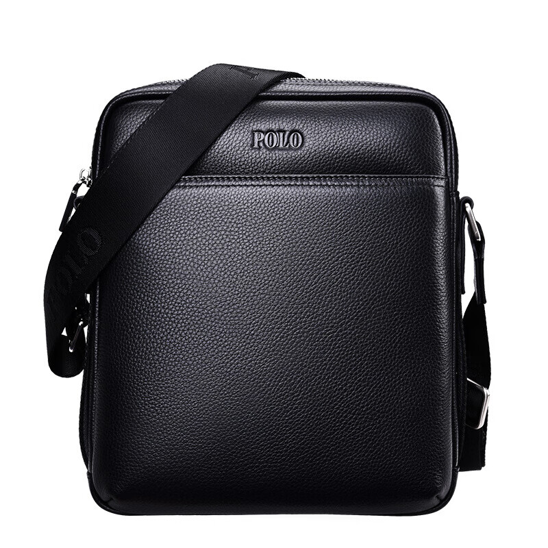 polo 单肩包男士商务休闲斜挎包头层牛皮时尚男包zy041p641j 黑色