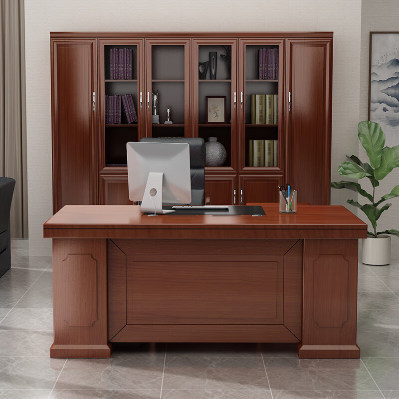 豫皓轩老板桌总裁桌大班台办公桌油漆贴木皮经理桌主管桌1.6米含侧柜