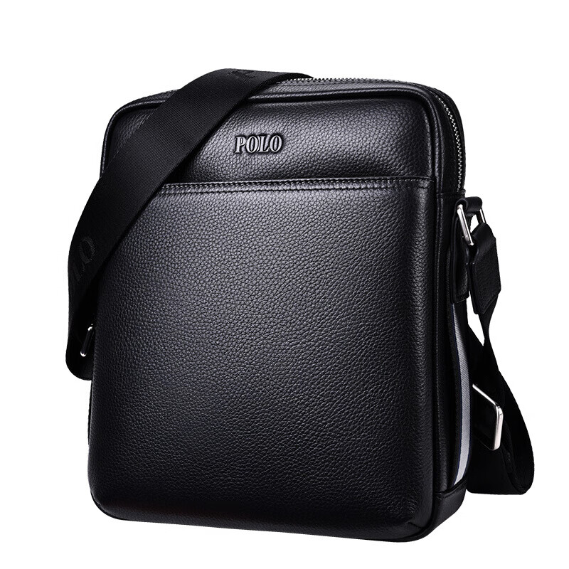 polo 单肩包男士商务休闲斜挎包头层牛皮时尚男包zy041p641j 黑色