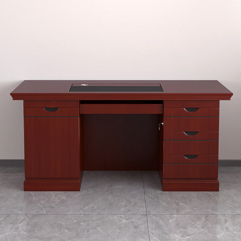 豫皓轩办公桌中式贴木皮油漆桌加厚写字台桌单人办公桌1.4米