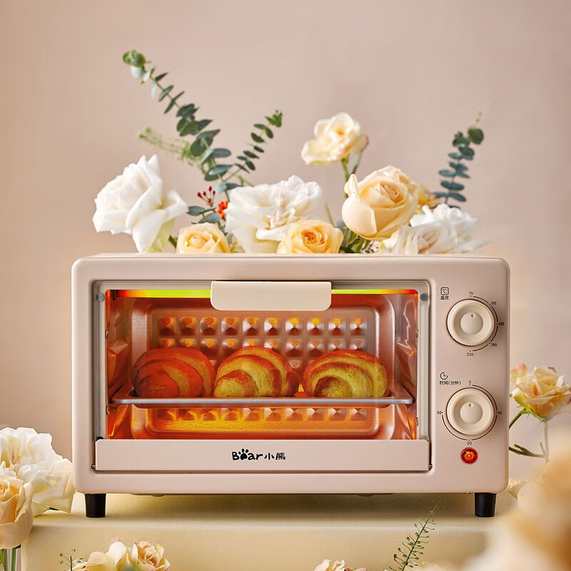 小熊（Bear）DKX-F10M6电烤箱迷你烤箱多用10L家用容量独立控温控时  杏色1个