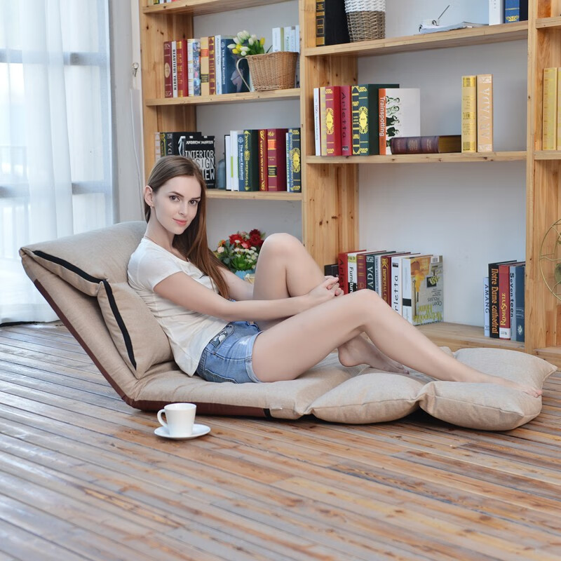 生活乐章 懒人沙发椅简易折叠单人床上沙发飘窗布艺 咖啡色短款