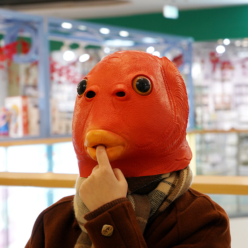 绿头鱼头套面具可爱搞怪搞笑鱼头怪绿鱼人网红万圣节道具大象