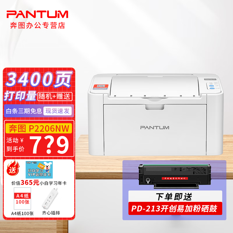奔图（PANTUM） P2206NW 办公作业激光打印机A4单功能打印机 P2206NW WIFI版标配 标准版