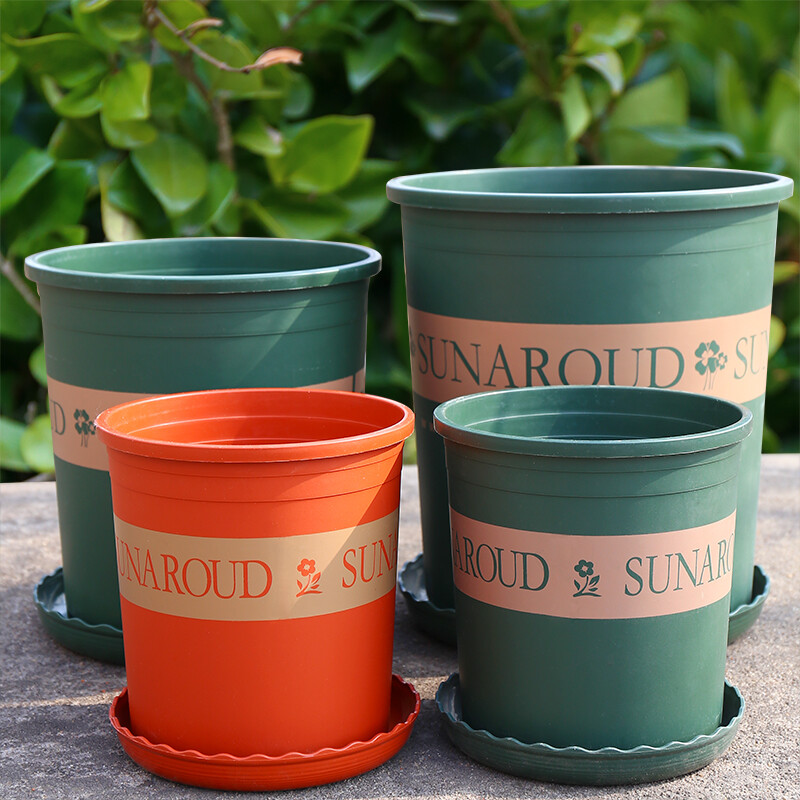 巧艺塑料加厚矮胖加仑花盆绿萝月季多肉大口径控根加仑盆高款绿色05