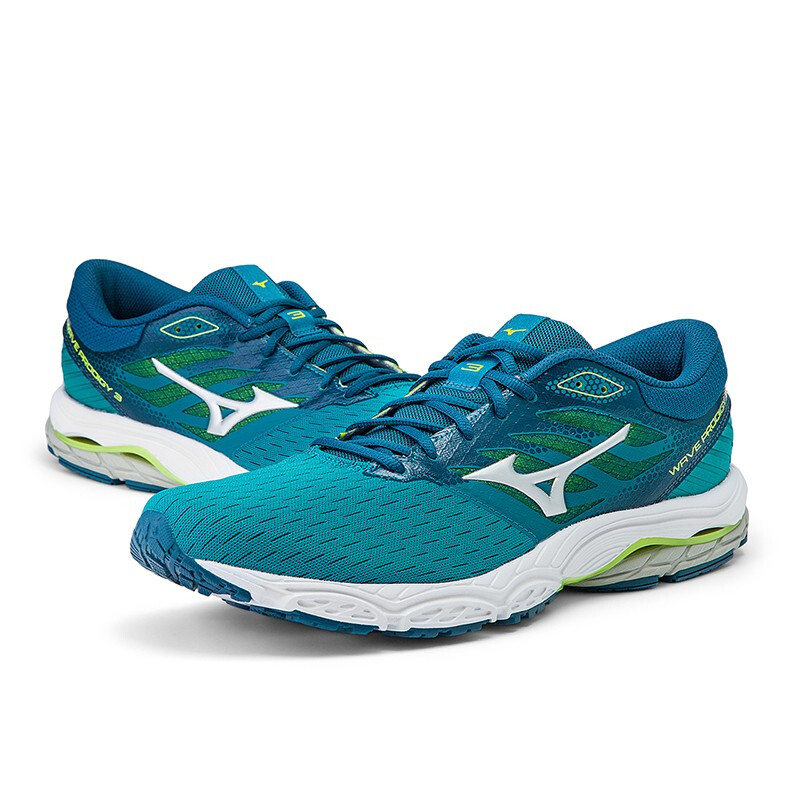 mizuno美津浓男士舒适透气缓震慢跑鞋waveprodigy367青色银色41