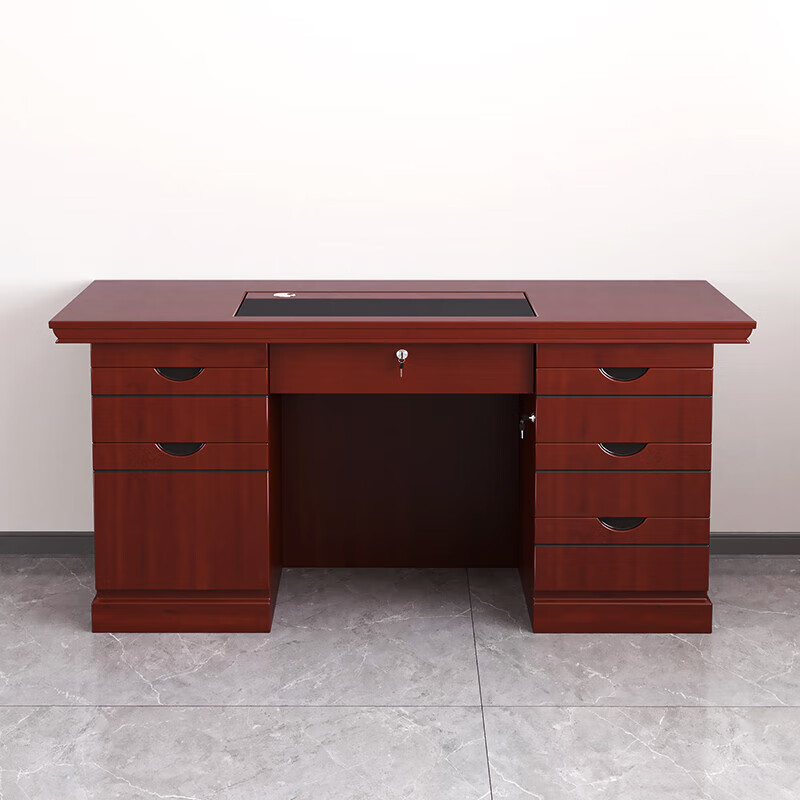 豫皓轩办公桌中式贴木皮油漆桌加厚写字台桌单人办公桌1.6米