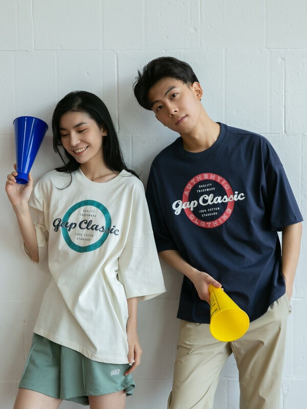 Gap 盖璞 23年夏季款 纯棉 情侣落肩短袖T恤 ￥59包邮 男、女款7色可选