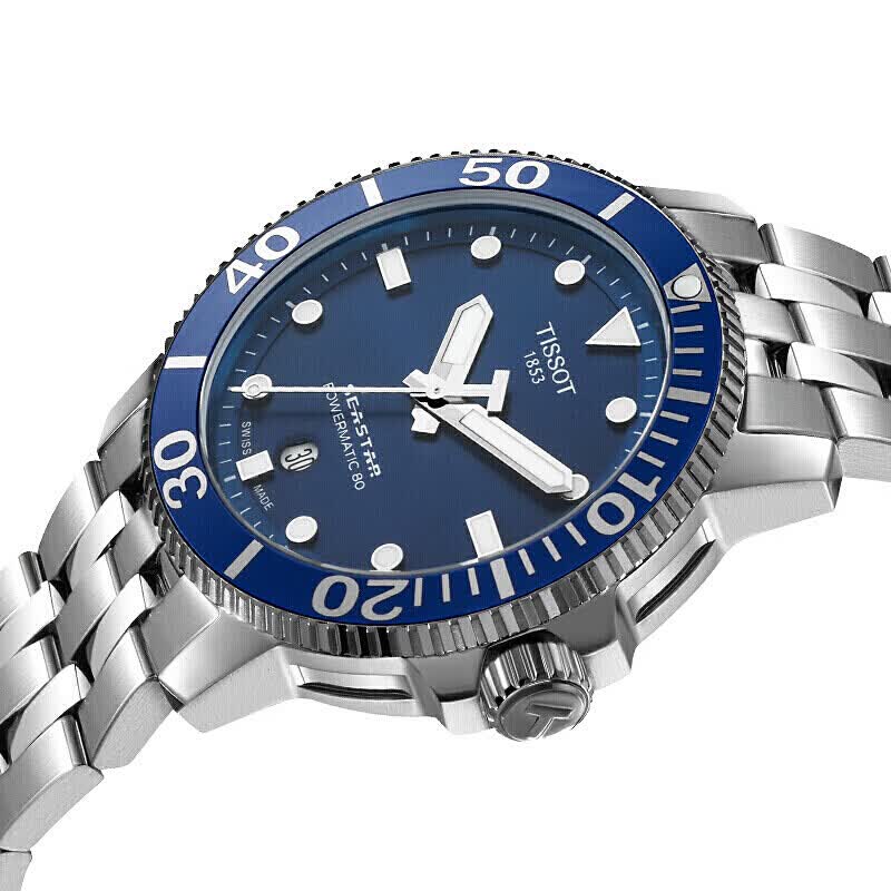 天梭(tissot)瑞士手表 2019年新品海星系列钢带机械男士手表t120.407.