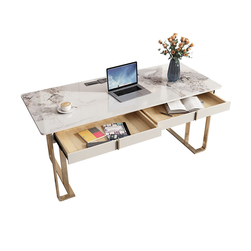 书桌轻奢现代小户型实木抽屉书房写字台卧室家用白色台式简易电脑桌子 单书桌【进口岩板】 1.2米书桌