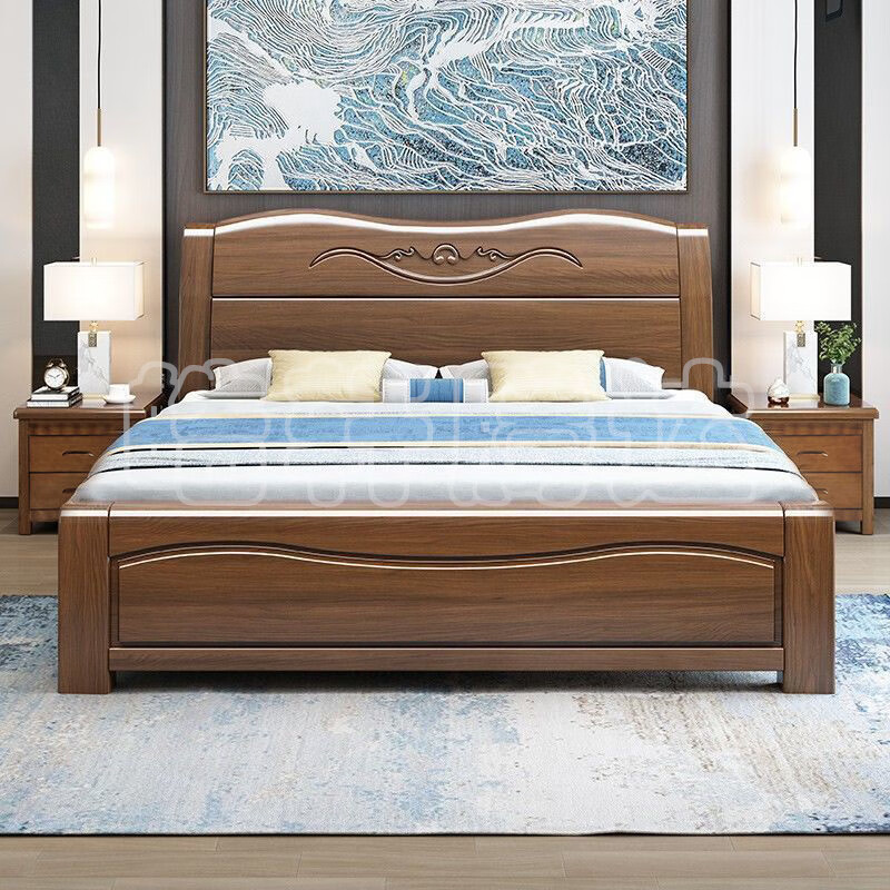 皓轩腾达中式家具橡胶木实木床框架实木床1.5米