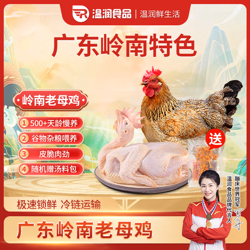 温润食品 500天龄以上 岭南老母鸡 1kg*4只 Plus会员折后￥82.2包邮