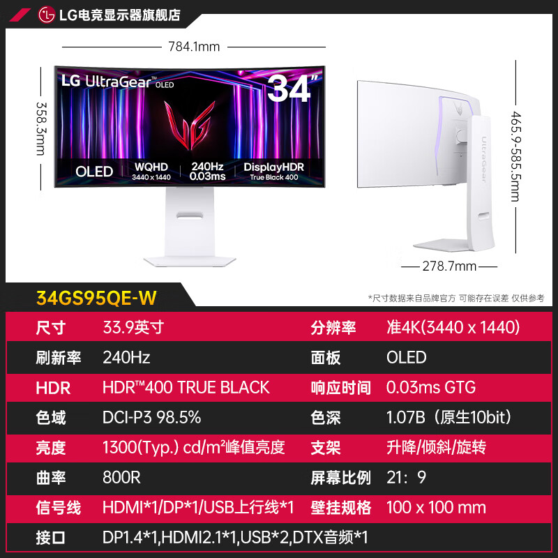 很纠结：LG 34GS95QE 白 33.9英寸 曲面带鱼屏显示器靠不靠谱呢？深度剖析解答 心得分享 第2张