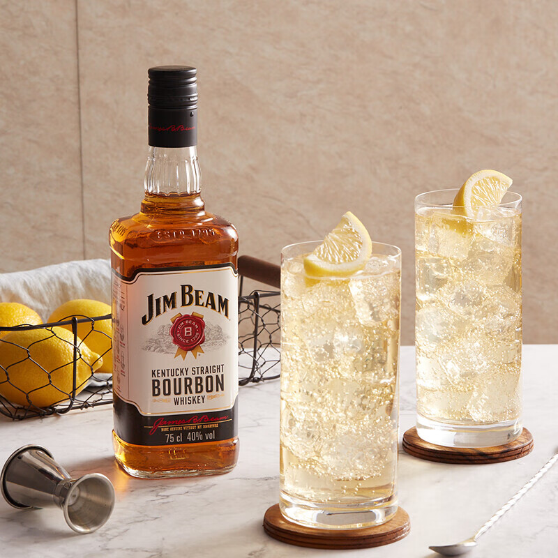 Jim Beam 金宾 白占边美国波本威士忌 1000ml 双重优惠折后￥78.1包邮 赠气泡水