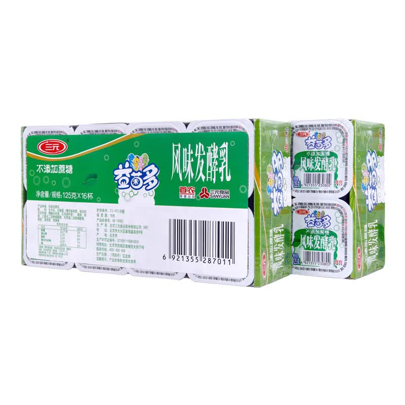 三元 益菌多 不添加蔗糖 125g*16 酸奶酸牛奶 *3件