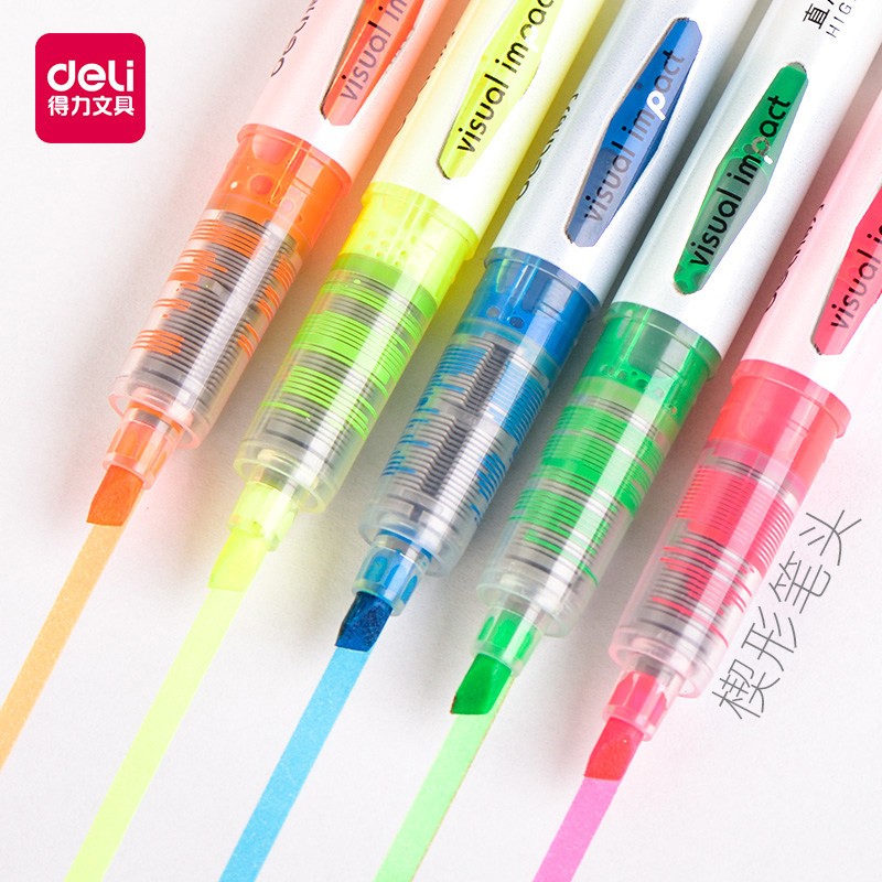 得力（deli）5色直液熒光筆套裝 重點標記筆 手帳可用水性記號筆 33530-5色直液款