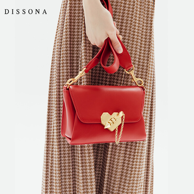 迪桑娜新款女包dissona18新品真皮小方包宽肩带包包斜挎小包头层牛皮
