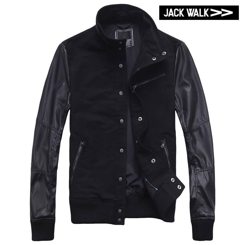 jackwalk磨毛大身拼pu袖领座拉链茄克 c0133002 黑色 xl