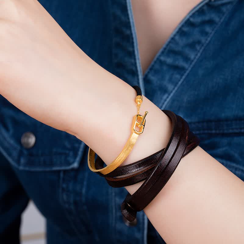 六福珠宝 慢时光系列足金女款黄金手镯编织绳镯子 计价 g08tbgb0003