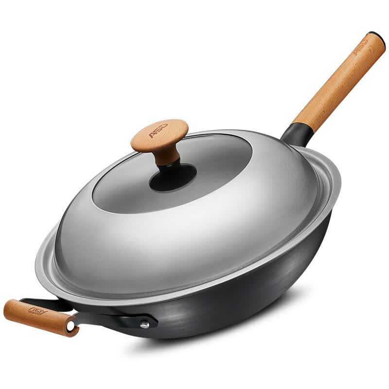 爱仕达 炒锅 铁锅 木柄旋风底精铁炒锅32cm锈不了油你控炒菜锅 cf32a2