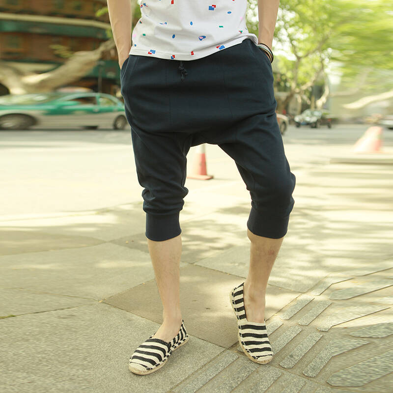 丹杰仕2014夏季新款男民族风印花吊档裤哈伦裤男 低档垮裤男沙滩裤